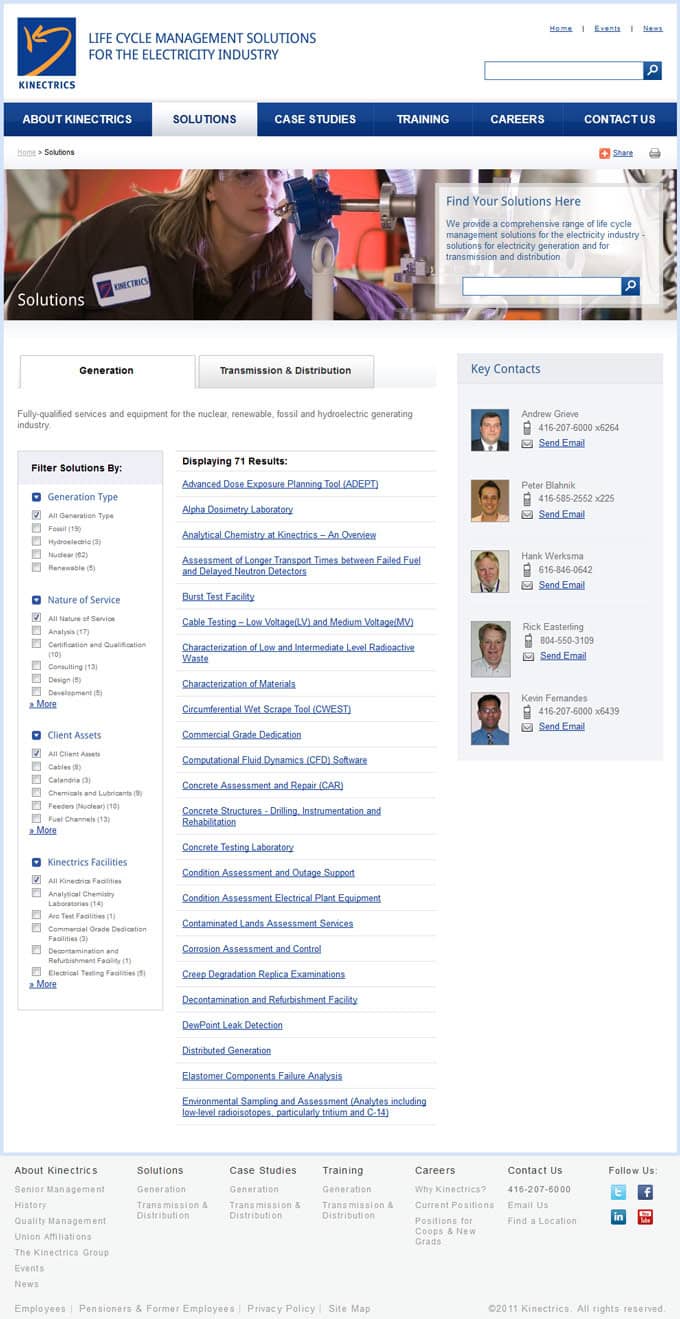 Landing Page of Kinectrics SharePoint Website
