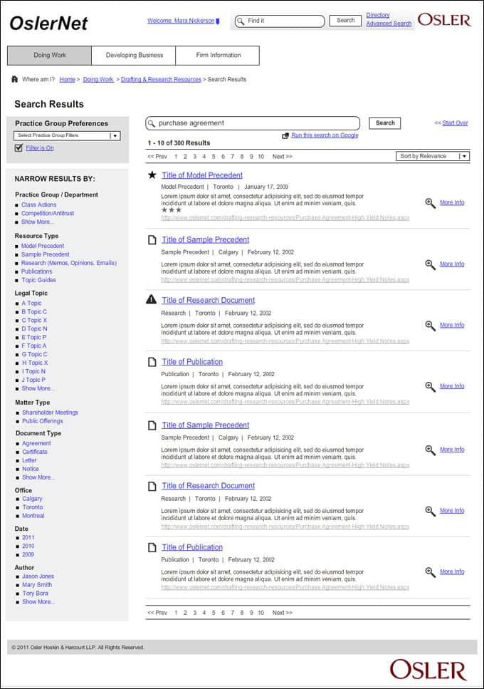 Osler Portal - Search Results Page