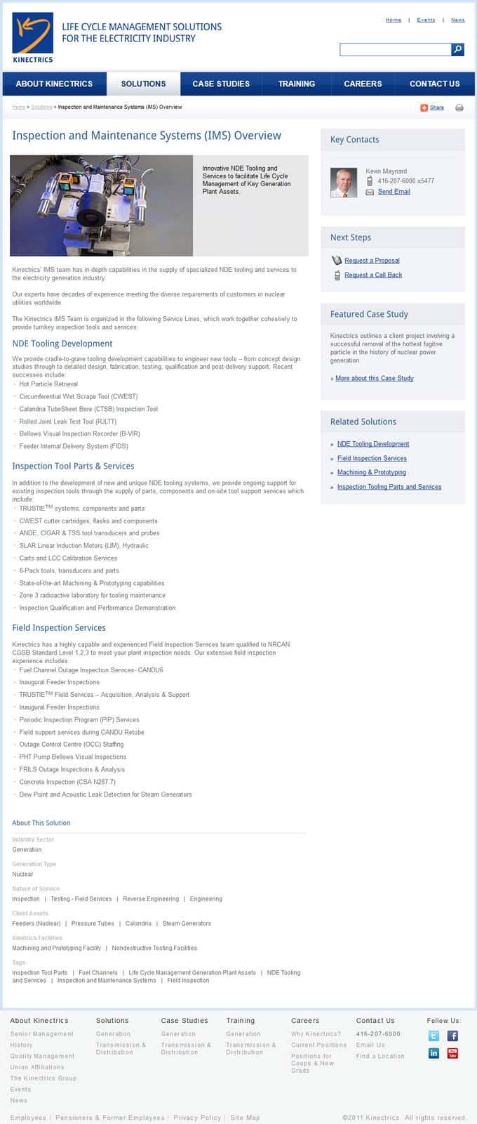 Content Page of Kinectrics SharePoint Website
