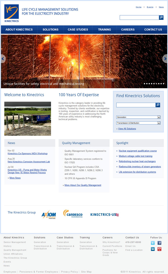 Homepage of Kinectrics SharePoint Website